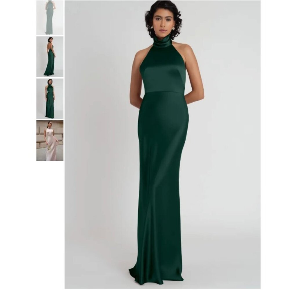 NWT Jenny Yoo Nicole Dress in Emerald Satin Size 2